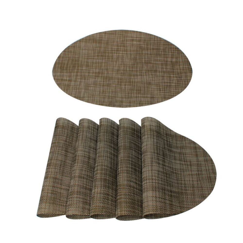 6pcs Washable Placemats Non-Slip Oval Mats for Dining Table Brown 18" x 12"